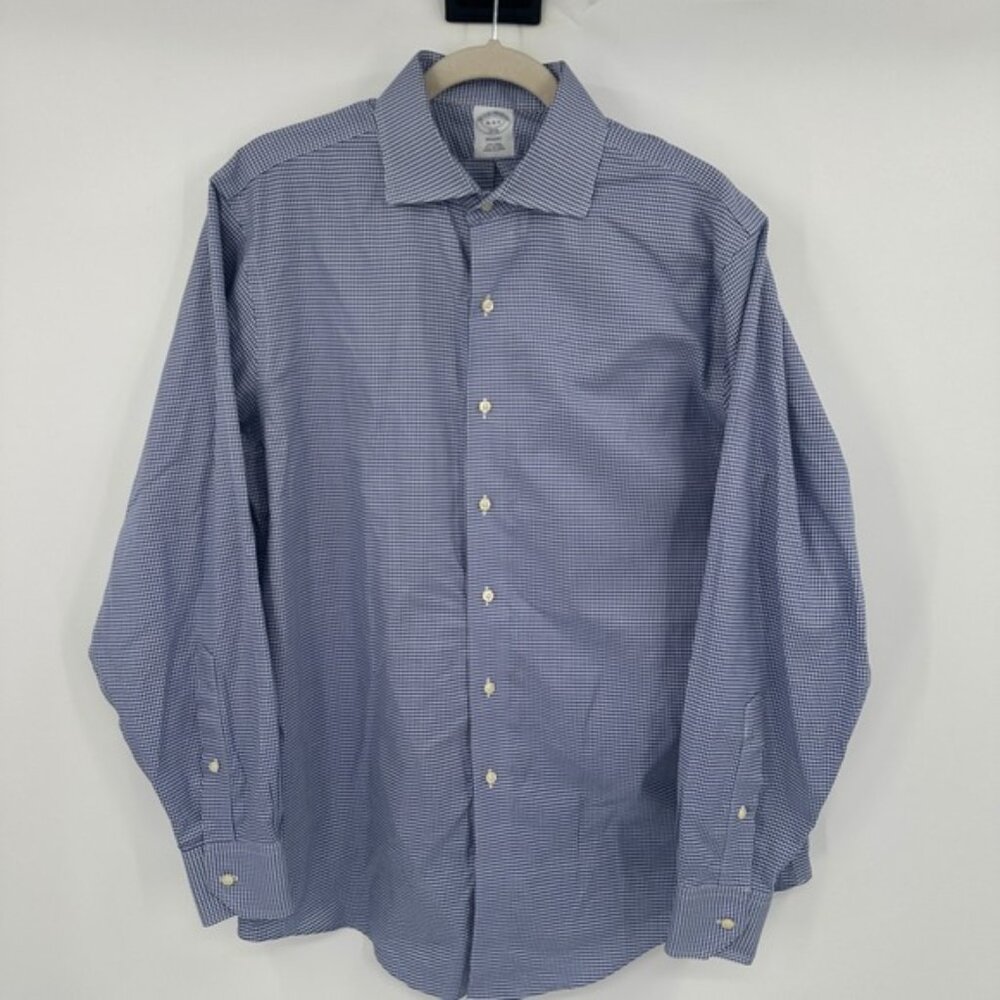 Brooks Brothers 1818 Regent Dress Shirt Men 16-4/5 Blue White Houndstooth Cotton